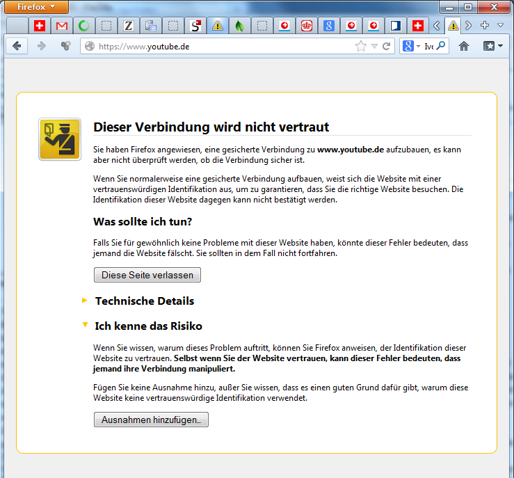 Youtube.de Dieser Verbindung wird nicht vertraut
