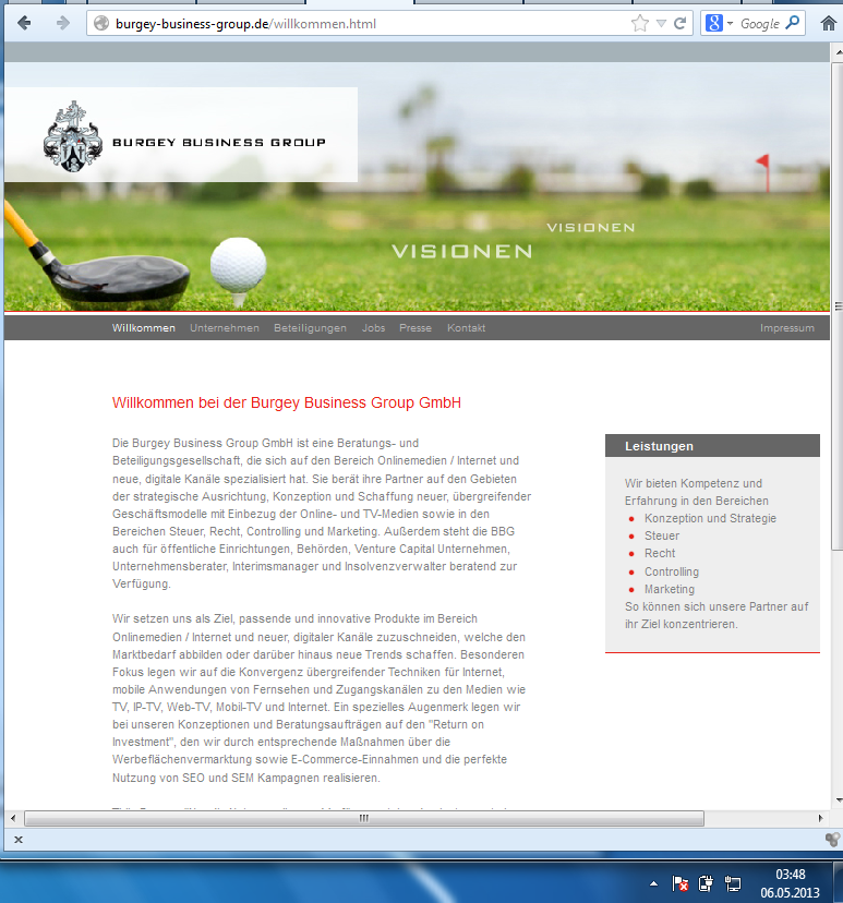 Webseite der englisch-namigen "Burgey Business Group" Webseite der englisch-namigen "Burgey Business Group"