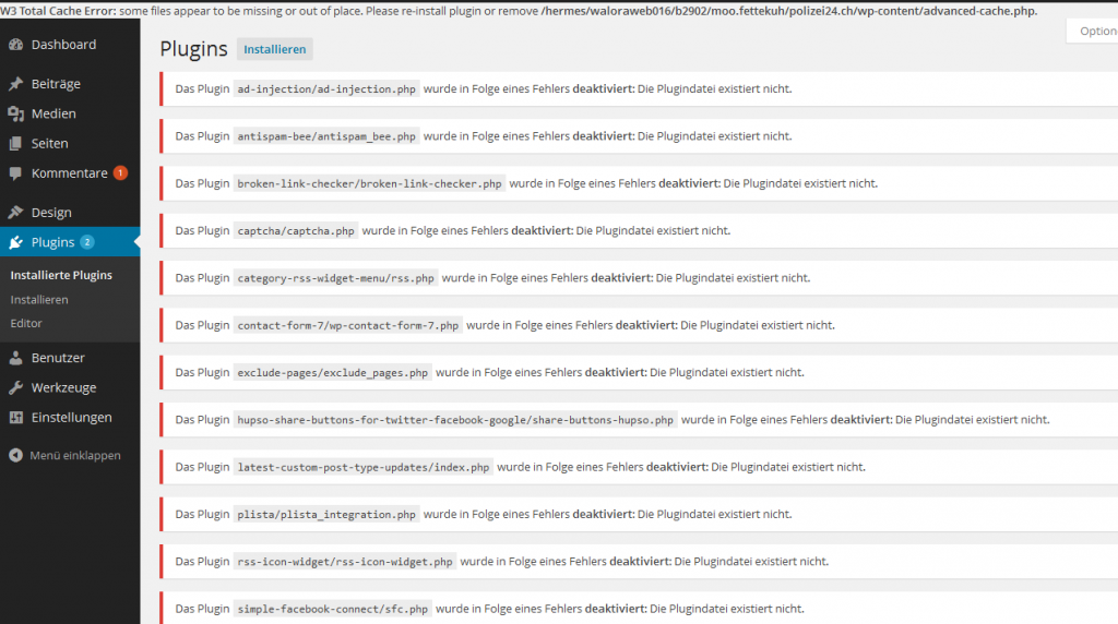 wp-admin internal server error
