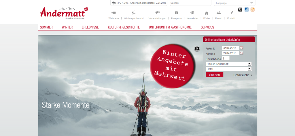 Bildschirmfotoausriß: Webseite von Andermatt-Sedrun