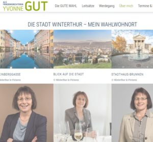 Bildschirmfotoausriß: Das ist die Webseite von Yvonne Gut. Sie kandidiert nicht in Graubünden, sondern in Winterthur...